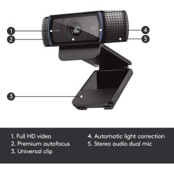  Logitech C920 HD V-U0028 1080p USB Webcam with Dual Mic (PC / Laptop)