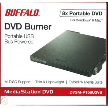 Retail Boxed Buffalo Ultra Slim 8x External USB CD / DVD Writer