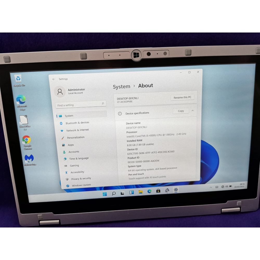 Panasonic CF-AX3 Toughbook Core i5 / Touchscreen Windows 11