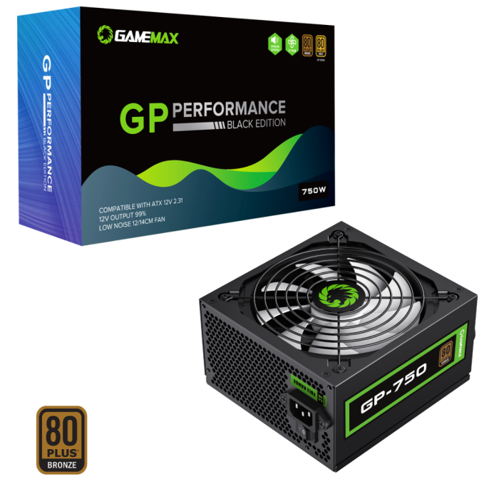 New - GameMax GP750 750W 80 Plus Bronze Wired Power Supply